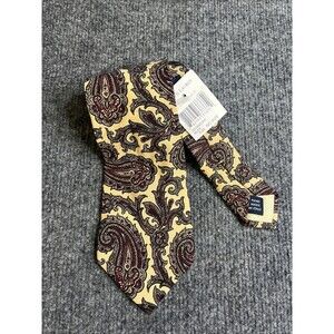 Vtg Polo Ralph Lauren Silk Neck Tie Beige Burgundy Paisley Short Length NWT